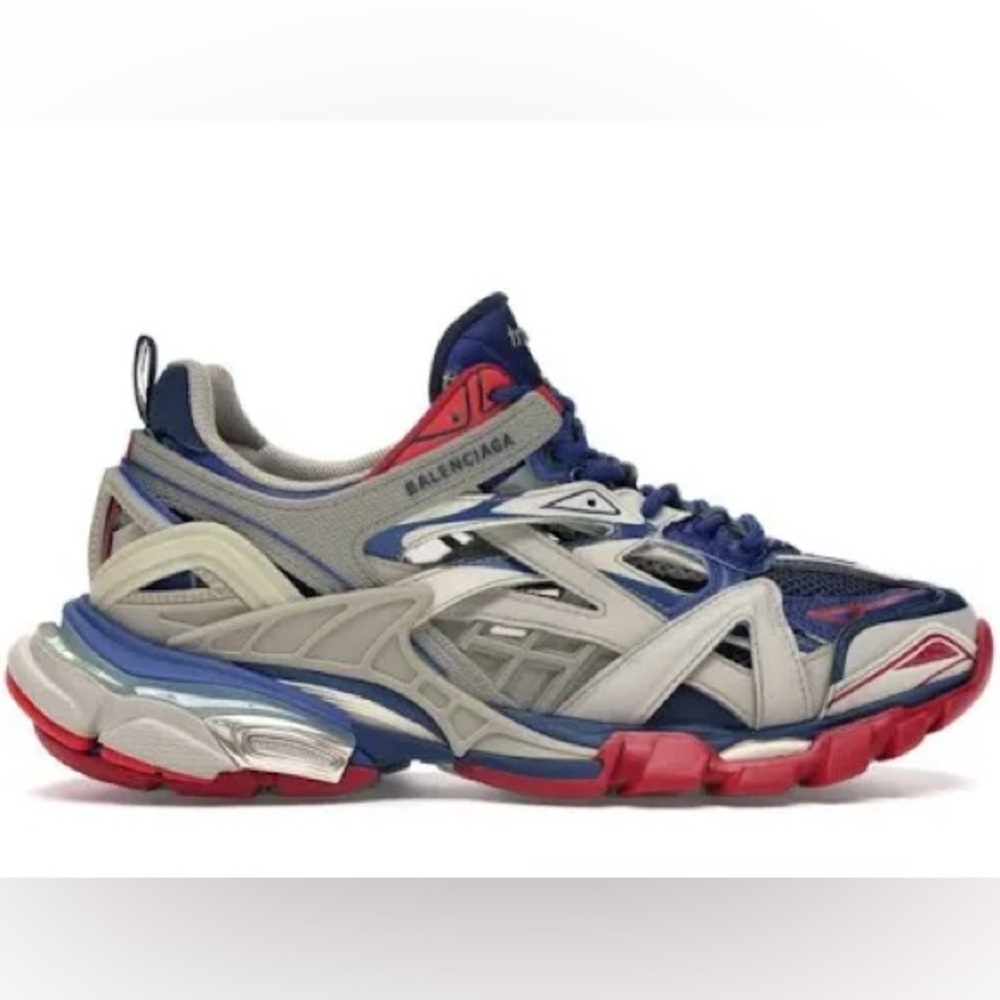 Balenciaga Gray and Blue Sneakers with Red Accents